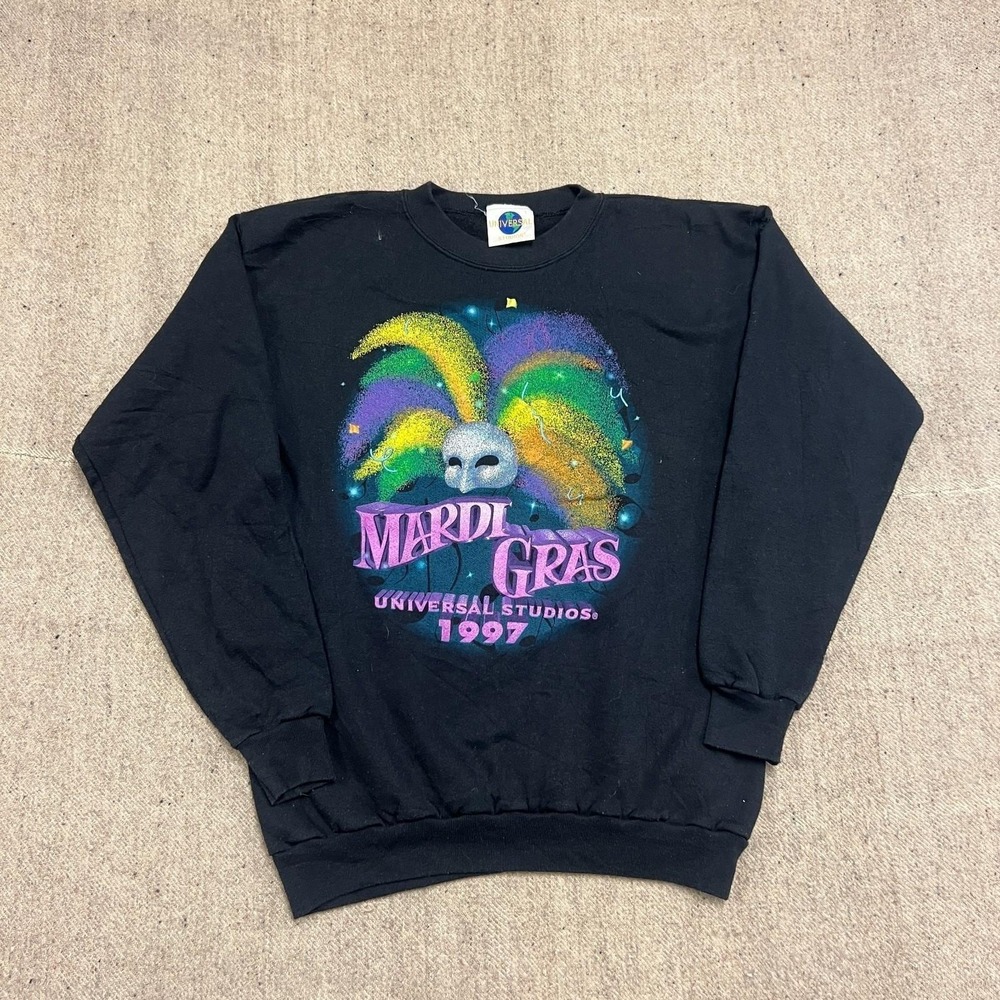 Vintage Universal Studios‎ Mardi Gras Sweatshirt Mens Large Black 1990s